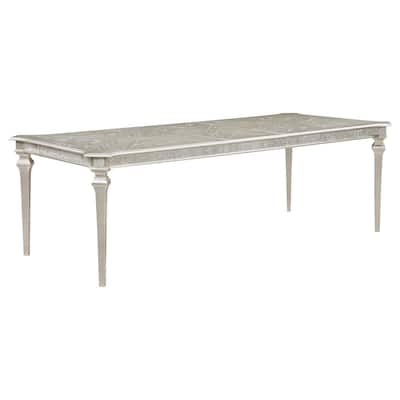 Nive 78- 96 Inch Dining Table with Extension Leaf, Faux Diamond Inlay, Silver