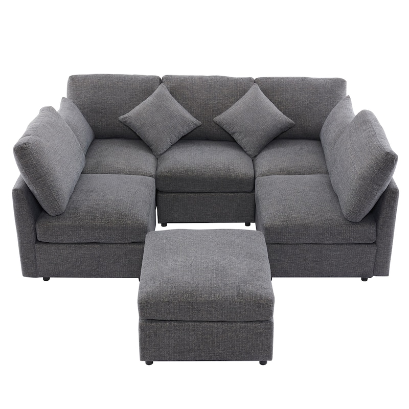 U-shaped Sofa Modular Sectional Sofa with Movable Ottoman and 2 USB Ports Sleeper Recliner Sofa Couch for Living Room