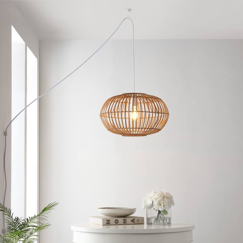 Lucas 1-Light Farmhouse Coastal 180" Cord Plug-In or Hardwired LED Pendant, by JONATHAN Y