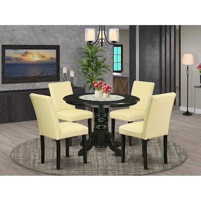 HomeStock 5-Piece Round Black Finish Solid Wood Top Dining Table with 4 Parson Chair with Lattice Back