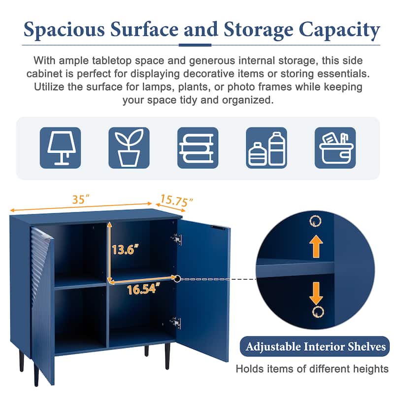 Modern Sideboard Cabinet, Side Cabinet with Adjustable Shelves, Small Console Table with Geometric Door Design