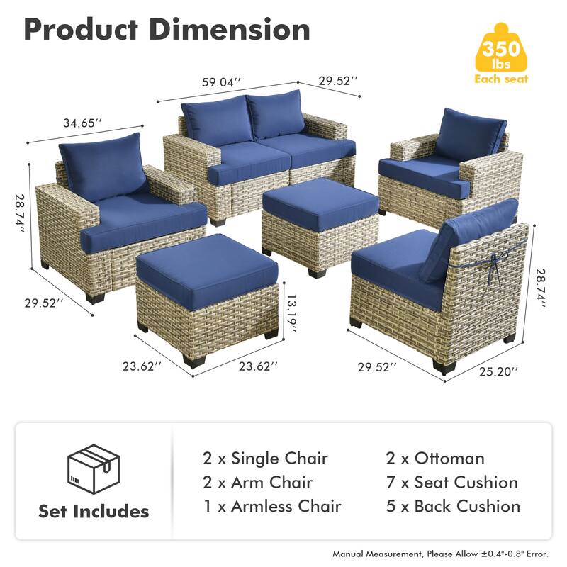 HOOOWOOO 7-piece Patio Furniture Conversation Set with Cushion