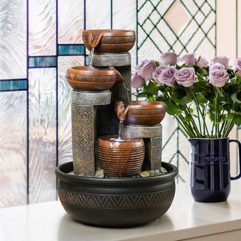 15.7-inch High Tiered Rock Water Fountains Indoor Waterfall Feature