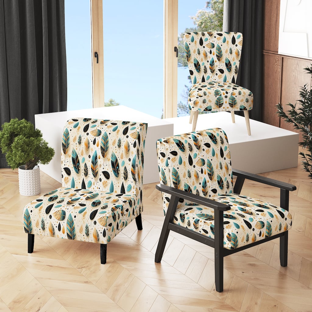 Designart "Minimalist Green Ferns" Upholstered Bohemian & Eclectic Accent Chair and Boho Arm Chair - Multiple Color & Pattern
