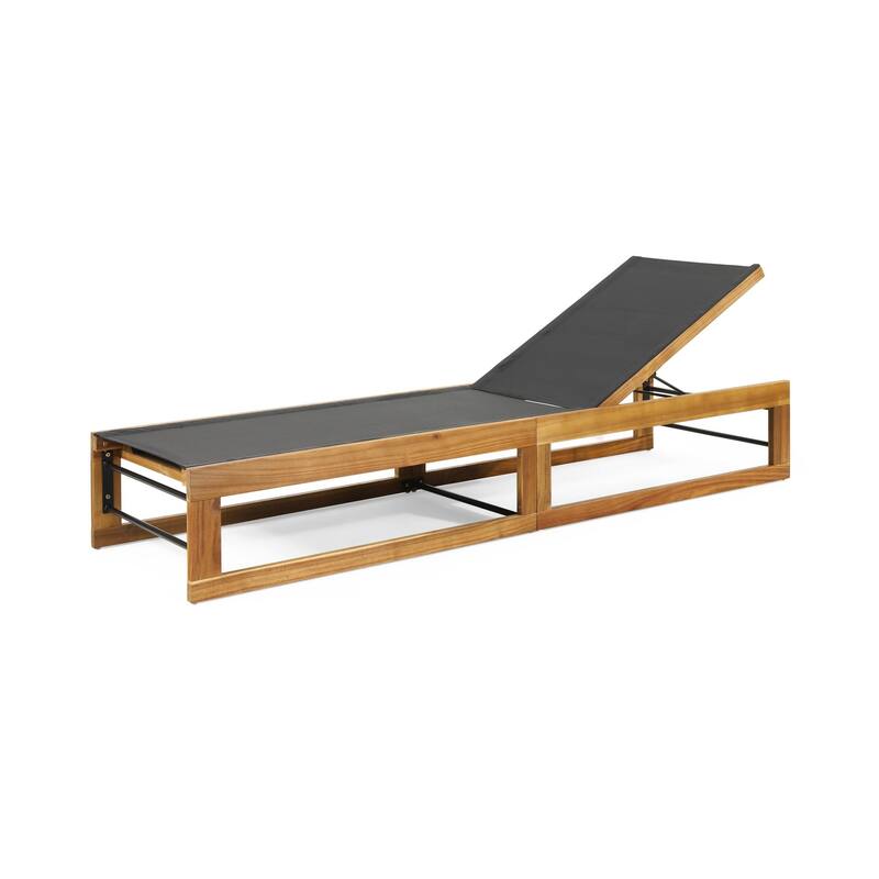 Outdoor solid wood frame mesh chaise lounge chair
