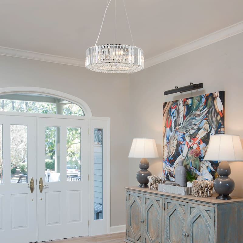 19.69 in. 6-Light Farmhouse Semi Flush Mount Chandelier, Crystal Chandelier, Drum Chandelier for Dining Room Living Room Kitchen