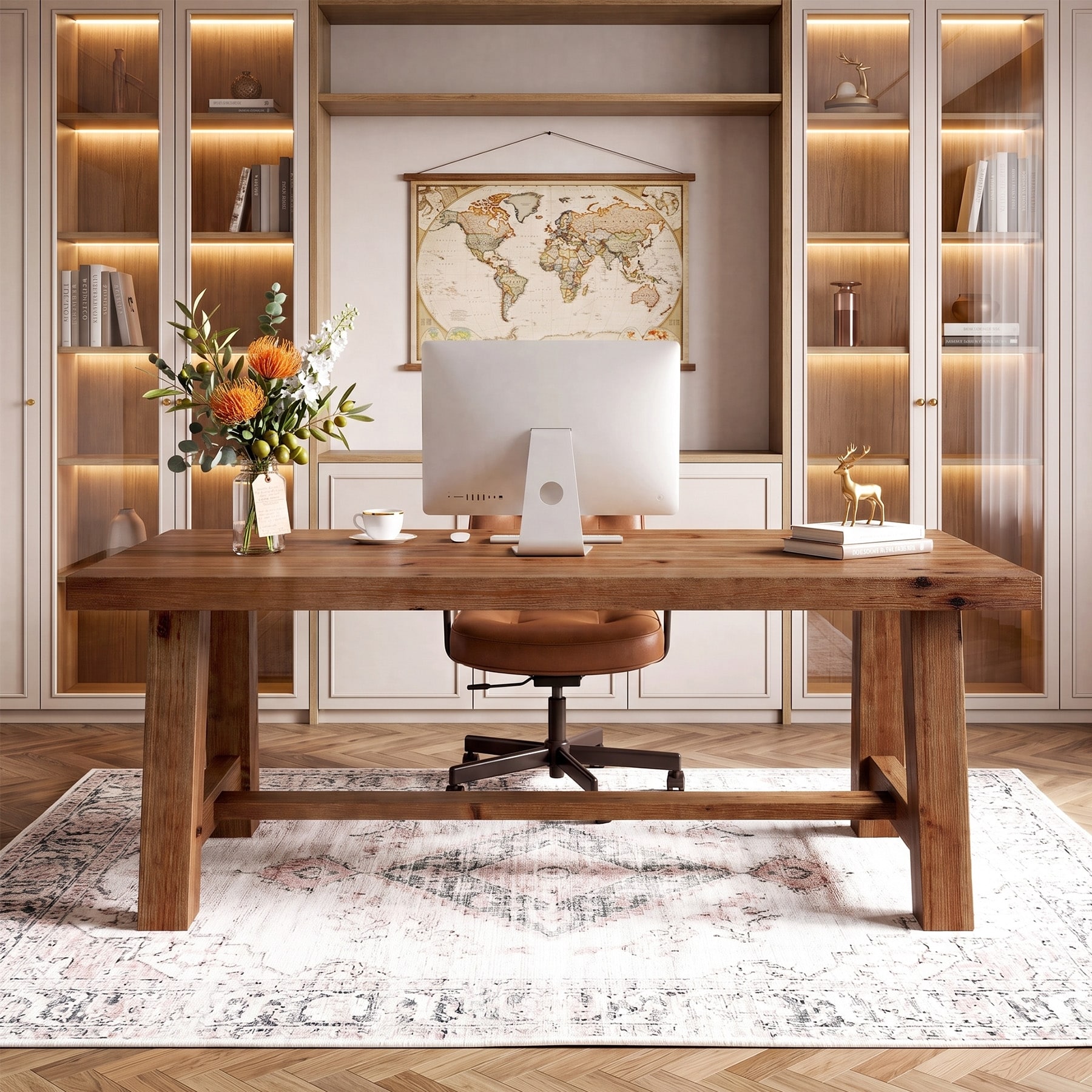 63-Inch Solid Wood Home Office Desk, Large Computer Desk