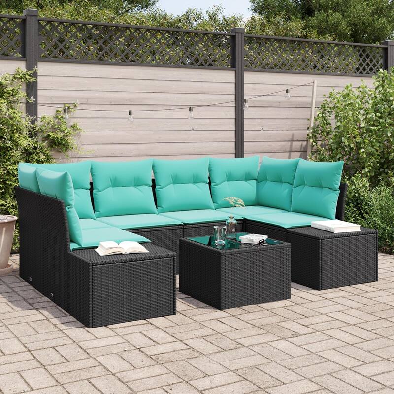 vidaXL 7 Piece Garden Sofa Set with Cushions - 92.1×60.6×27.2 - Black