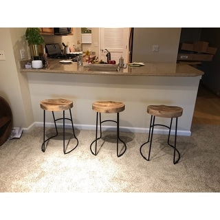 Shop Wooden Saddle Seat Bar Stool with Iron Base, Small ... (320 x 320 Pixel)