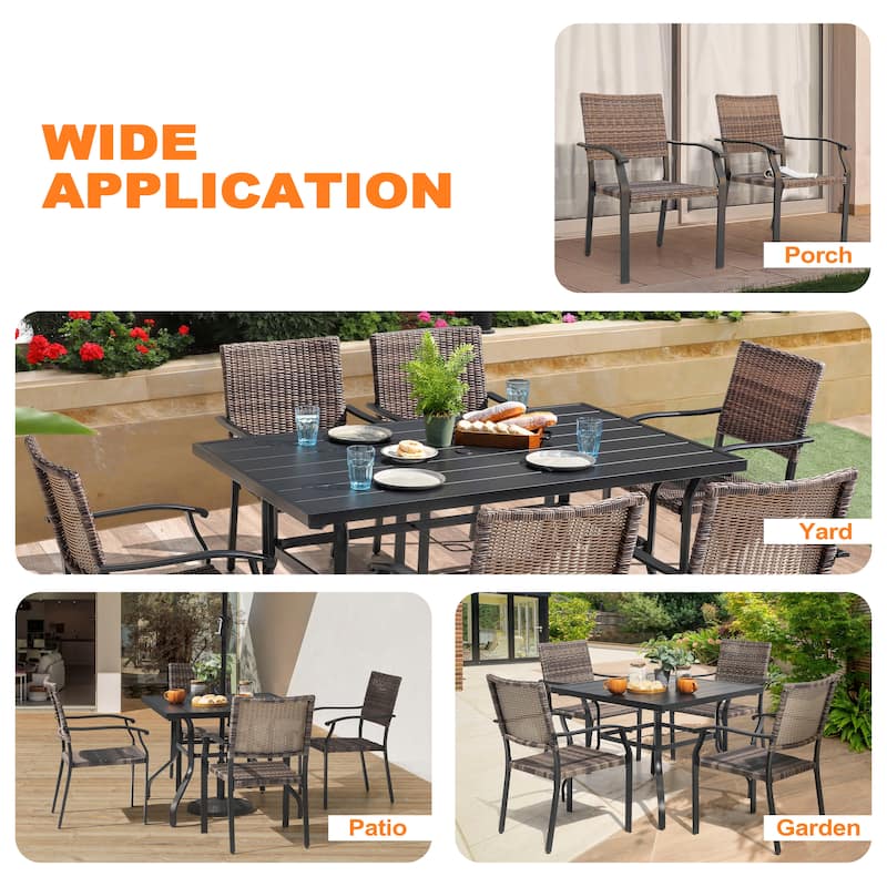 Outdoor Patio Iron Dining Chairs, All-Weather Wicker Material, Black