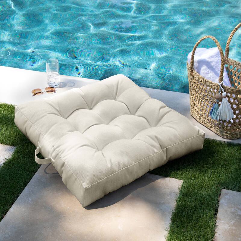 Sorra Home Sunbrella Square Tufted Floor Pillow with Handle - Canvas Cloud