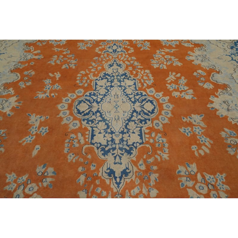 Hand Knotted Oriental 100% Wool Carpet Traditional Floral Oranges & Rust Kerman Area Rug - 12' 10'' X 9' 8''