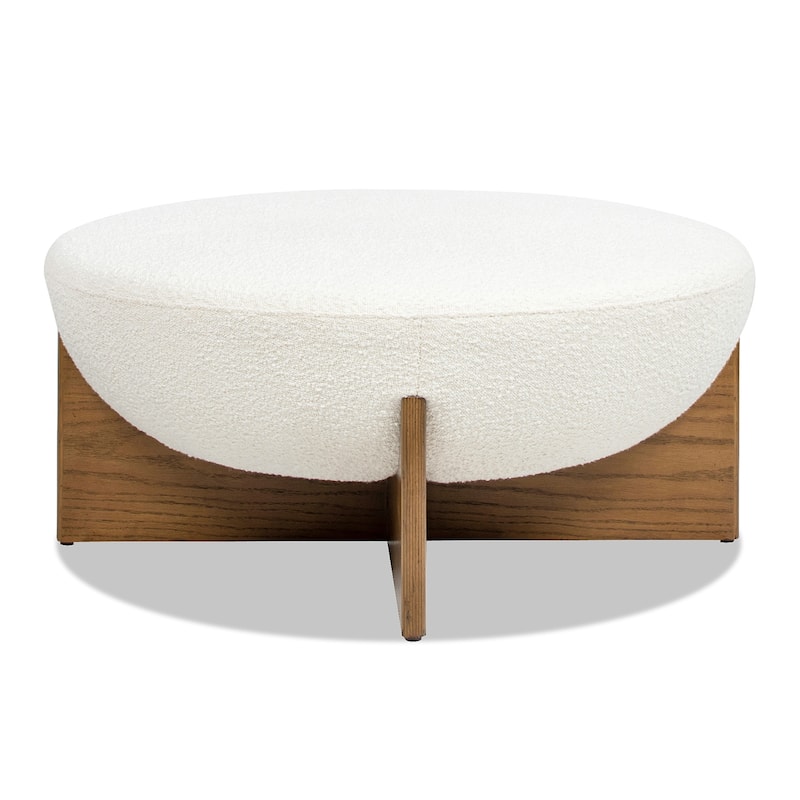 Bali 37" Hemisphere Boucle Cocktail Ottoman with Wood Base