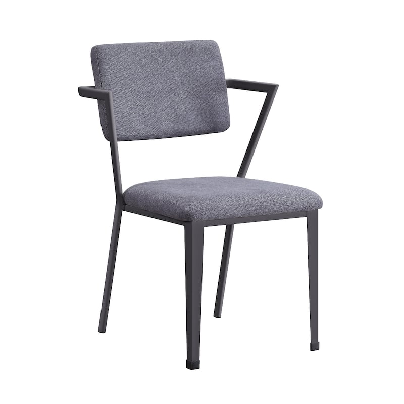 Fabric Upholstered Metal Dining Chair, Set of 2, Gray and Black