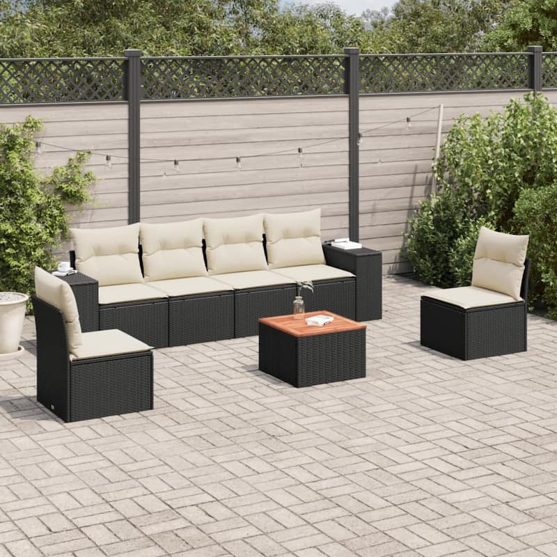 vidaXL Garden Sofa Set Black PE rattan 7 Piece Modular Garden Sofa Set - 21.7 x 21.7 x 14.6