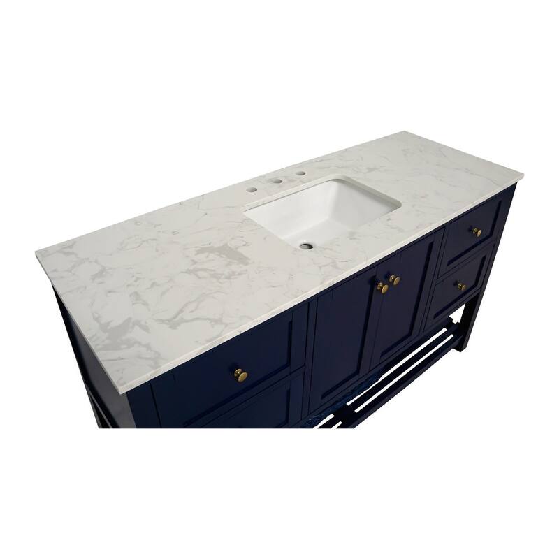 KitchenBathCollection Lakeshore 60" Single Bathroom Vanity with Engineered Carrara Top
