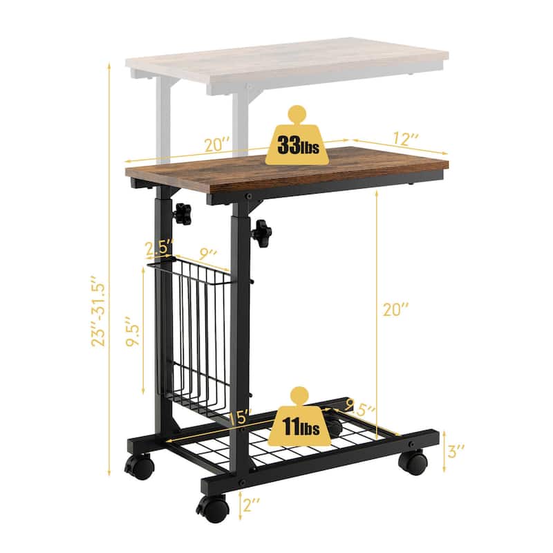 Gymax Set of 2 C-shaped Sofa Side Table Height Adjustable Compact End