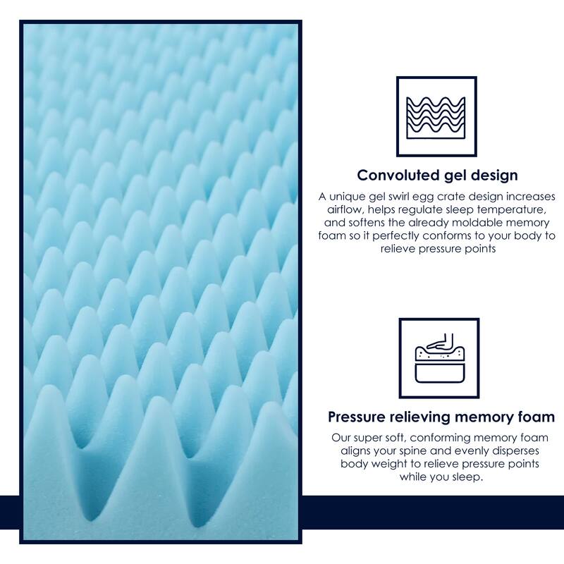 Onetan 1", 2" & 3" Convoluted Gel Infused Memory Foam Mattress Topper with Egg Shell Design - Blue
