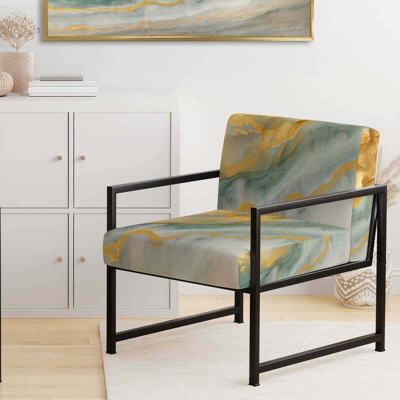 Designart "Coast Blue Sea Waves Watercolour" Upholstered Abstract Accent Chair - Modern Arm Chair For Bedroom