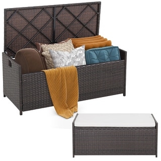 Gymax 34 Gallon Outdoor Storage Patio Bench Patio Wicker Deck Box w/