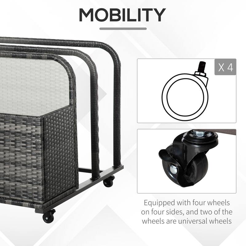 Wicker Patio Poolside Float Storage Basket PE Rattan Outdoor Pool Caddy with Rolling Wheels