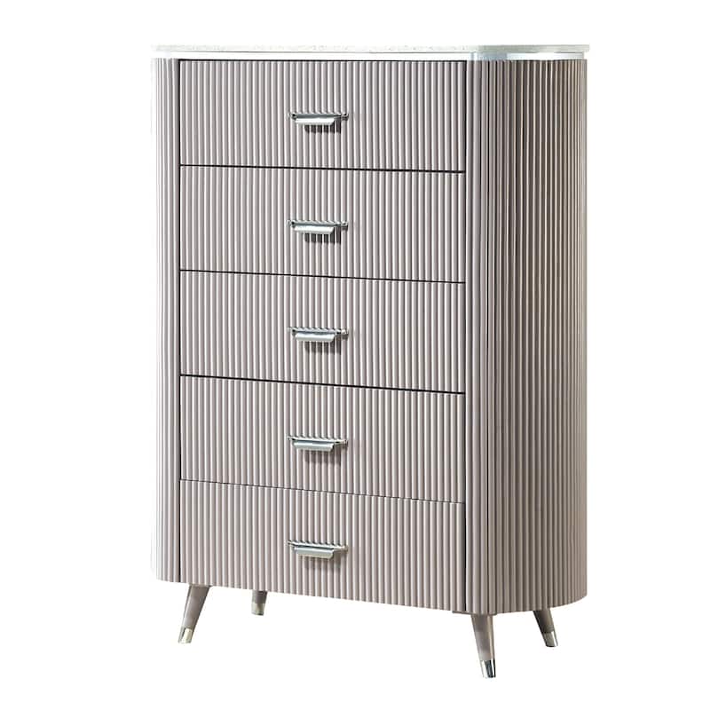 Gema Tall Dresser Chest, 5 Drawers with Cultured Stone Top, Light Gray