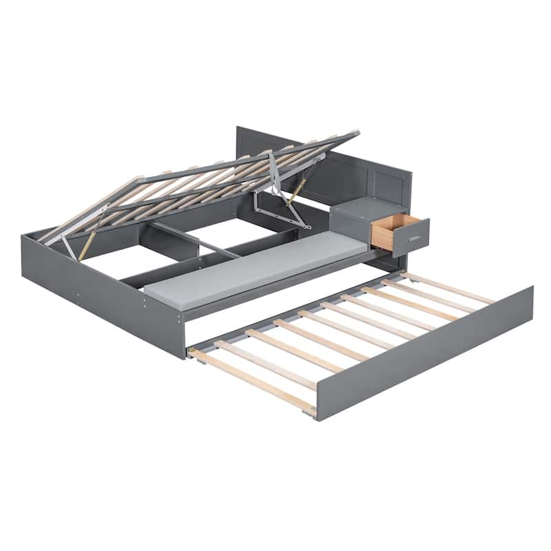 Full Size Wood Storage Hydraulic Platform Bed with Trundle