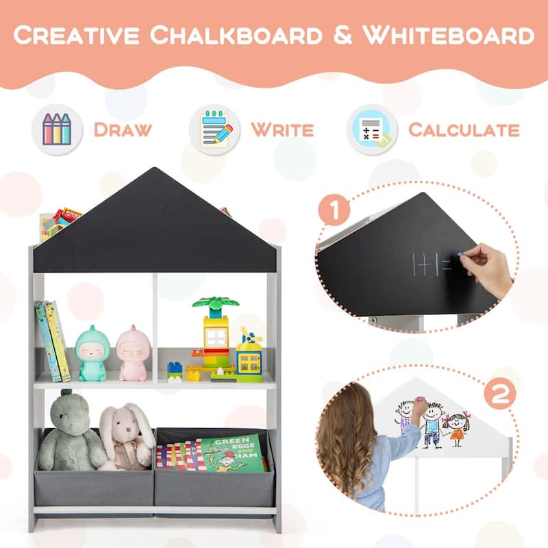 Costway Kids Dollhouse Bookshelf with Writable Chalkboard Whiteboard - See Details