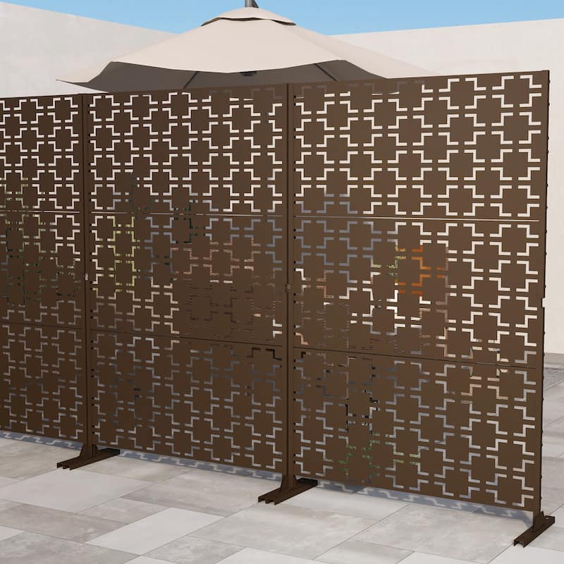 Black Metal Free Standing Outdoor Privacy Screen for Patio Garden