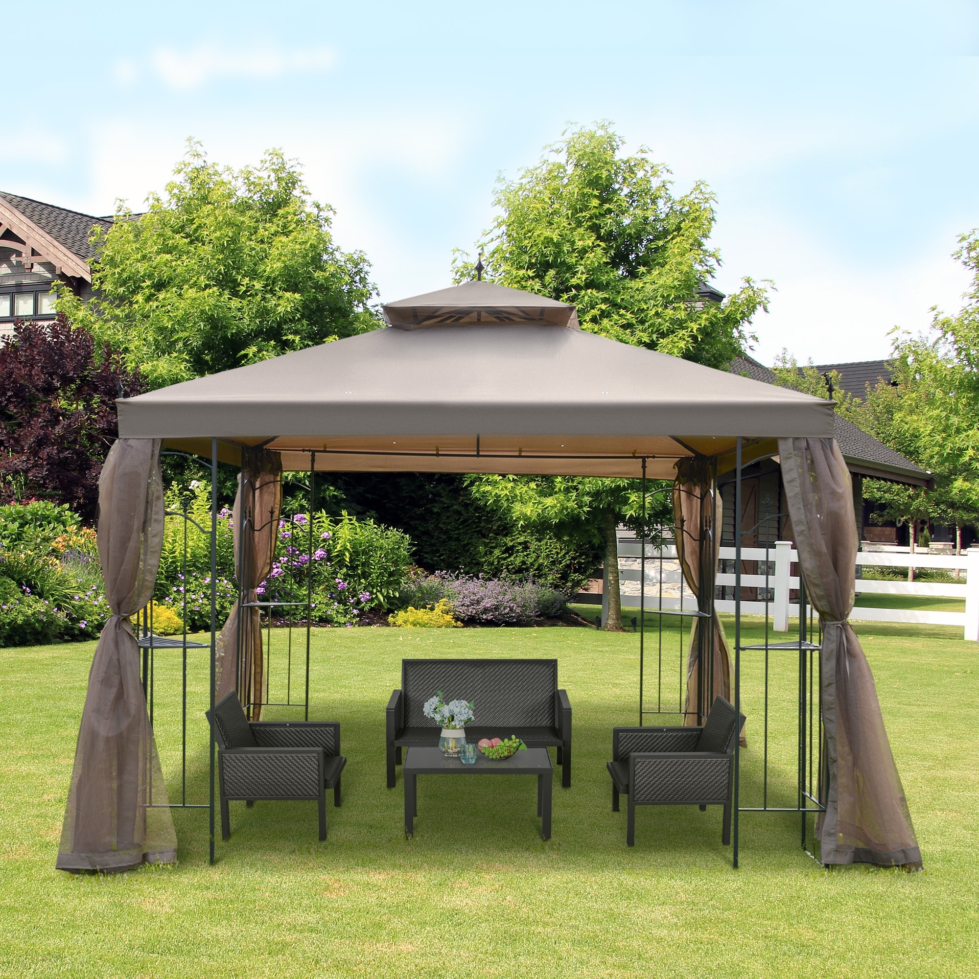 Beige Details about   Outsunny Gazebo 10’ x 10’ Steel Outdoor Garden Gazebo with Mesh Curtains 