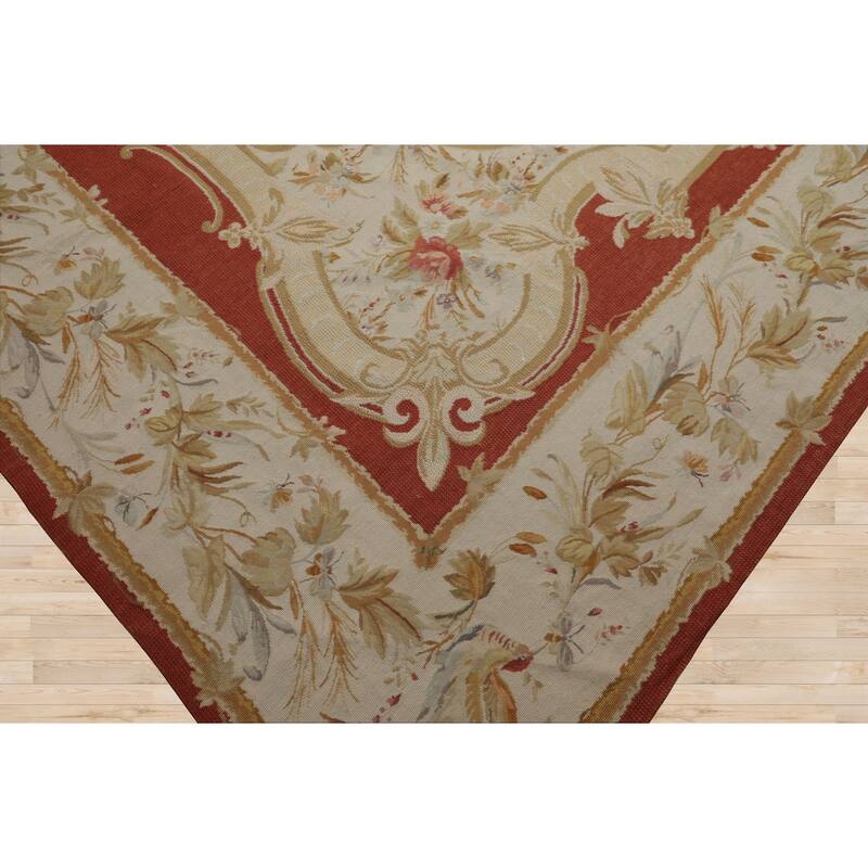 8x10'2'' Hand Woven Wool Ivory Aubusson Needlepoint Rare Floral Rug - 8' x 10' 2''