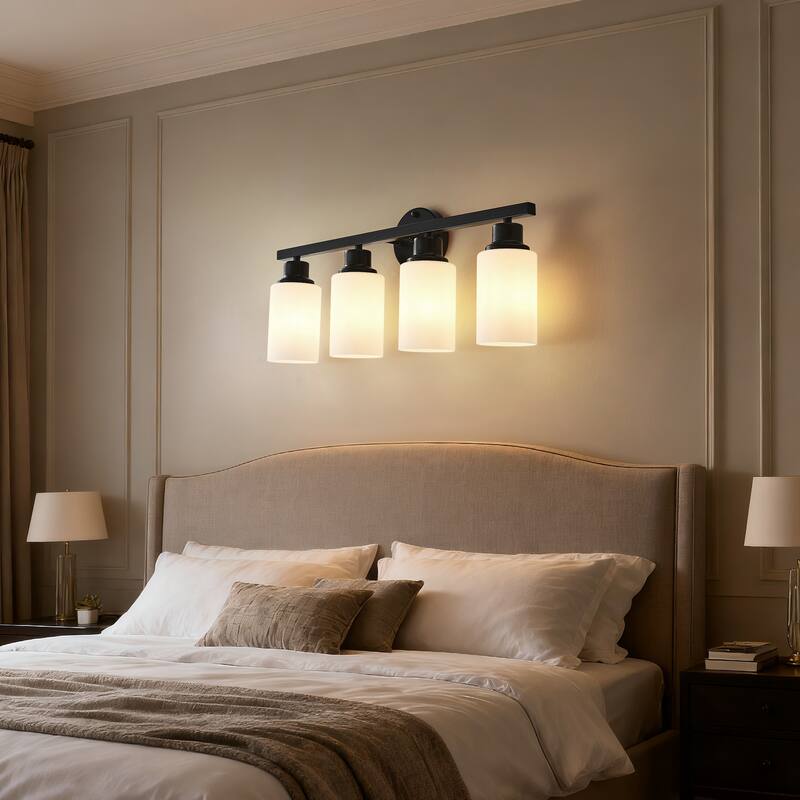 4-Light Matte Black Wall Lamps With White Glass Shades (No Bulbs) Sconce Lighting For Bedroom Living Room