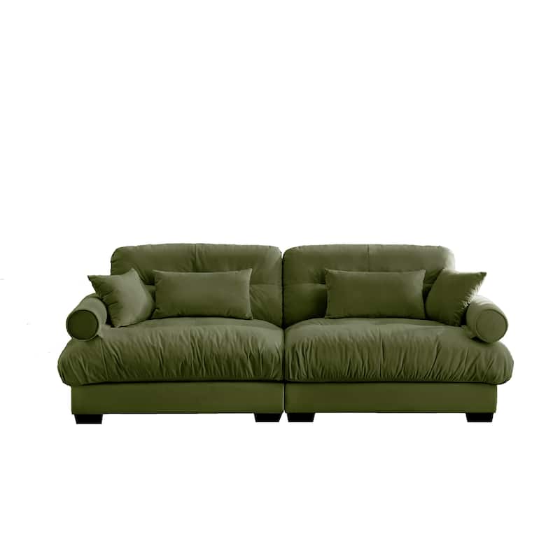 93.7"Velvet 3-Seater Sofa with Bolster Armrests, High-Resilience Sponge Cushions