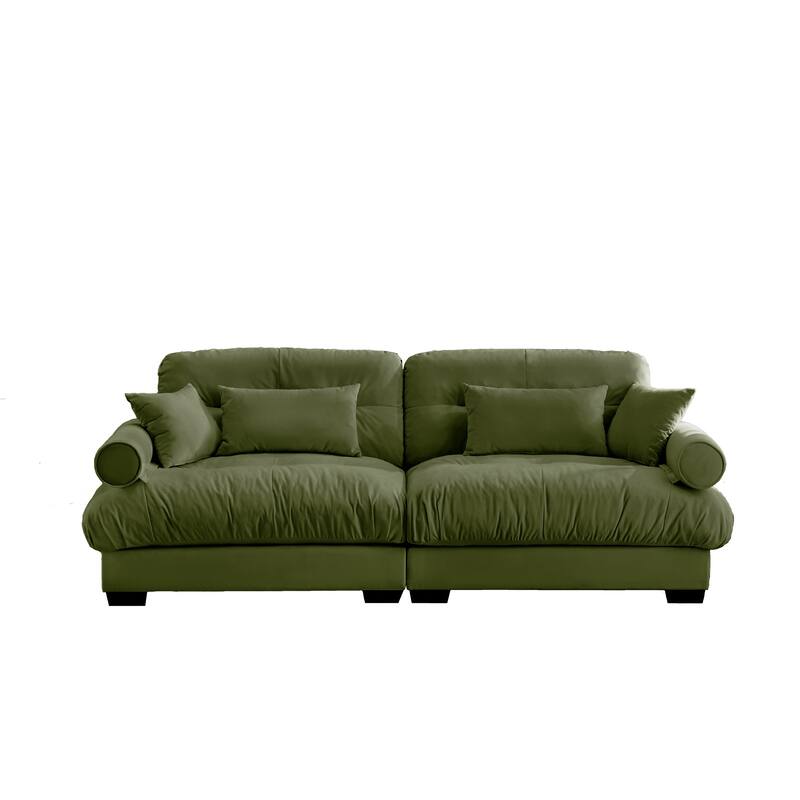 Modern Two-Seater Sofa With Bolstered Armrests,Velvet 2-Seater Sofa With Waist Pillows And Throw Pillows