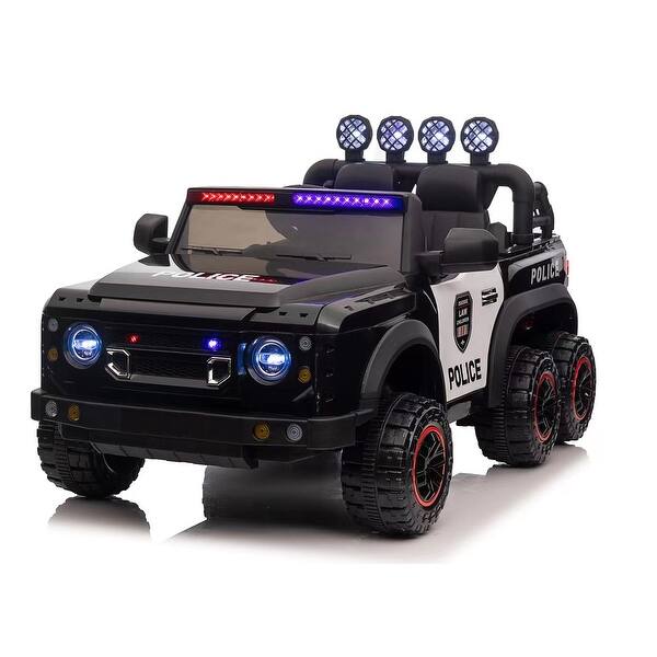 slide 2 of 10, Electric 24V Police Car for Kids with Remote Control, Six-Wheel Suspension, Megaphone, and Adjustable Speed Black