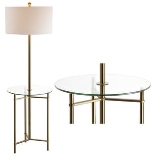 Trisha 59" Metal/Glass LED Side Table and Floor Lamp, Brass by JONATHAN Y - Brass Gold - 59" H x 18" W x 18" D