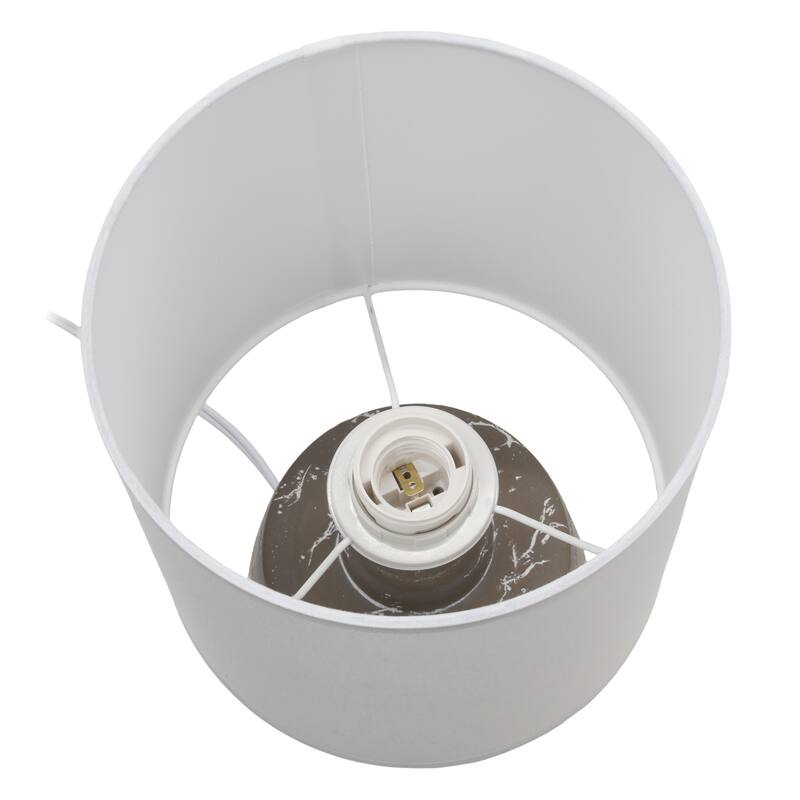 Marble Style Ceramic Table Lamp with Drum Shade - 13.25" - Taupe and White