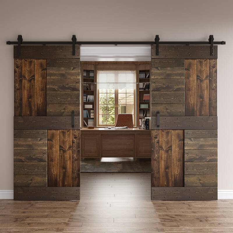 Coast Sequoia 48in./60in./72in./84in. x 84in. S Series Multi-Color Pine Wood Double Sliding Barn Door With Hardware Kit