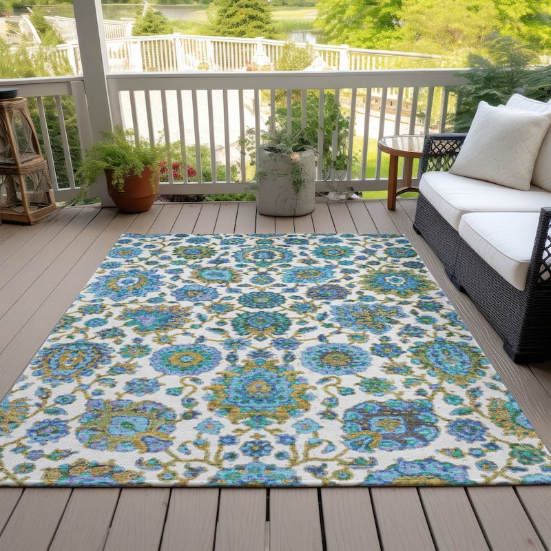 Machine Washable Indoor/Outdoor Traditional Farmhouse Chantille Rug - Aqua - 3' x 5'
