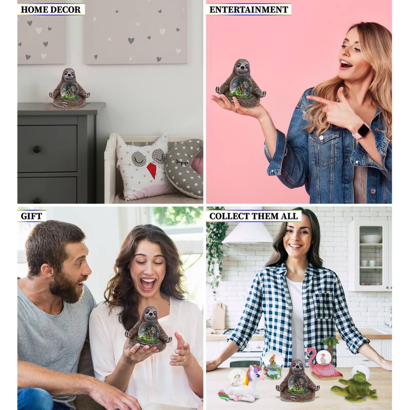 CoTa Global Sloth Snow Globe Realistic Animal with Sparkling Glitter - 45mm