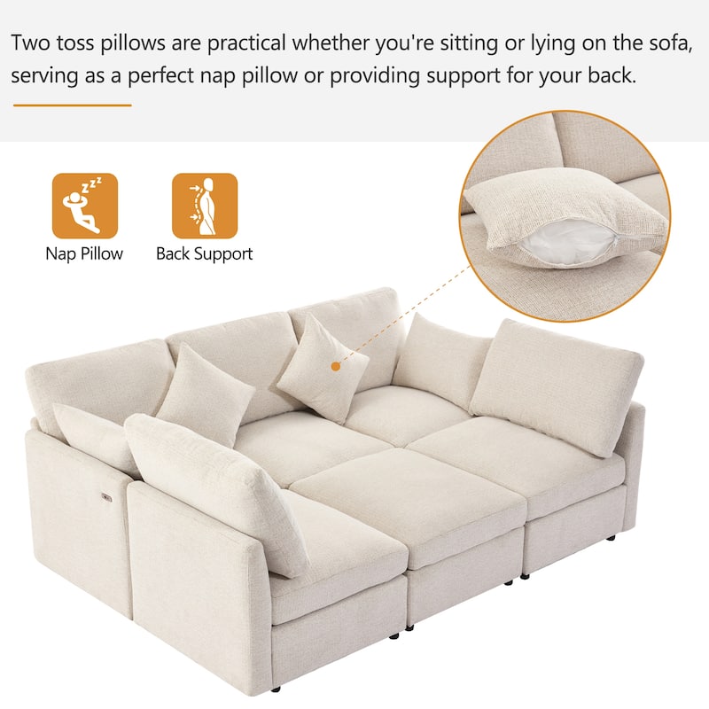 86.6" U-Shaped Sectional Sofa with USB Ports - Modular Sofa Bed with Movable Ottoman for Living Room