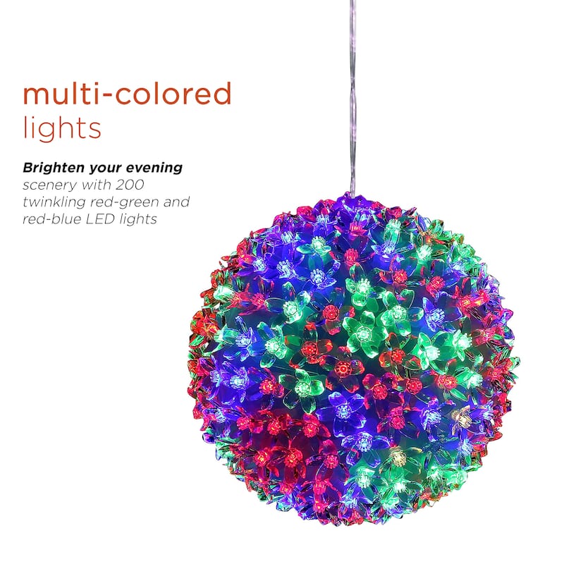 Alpine Corporation 8"H Indoor/Outdoor Christmas Flashing Sphere Hanging Ornament with LED Lights