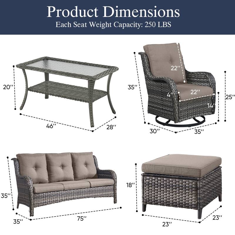 Outdoor Swivel Chairs with Sofa Ottoman Table