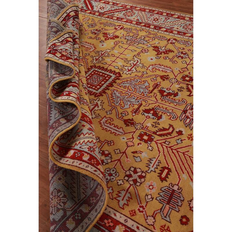 Hand Knotted Oriental 100% Wool Carpet Traditional Geometric Yellow & Gold Heriz (serapi) Area Rug - 11' 9'' X 9' 0''