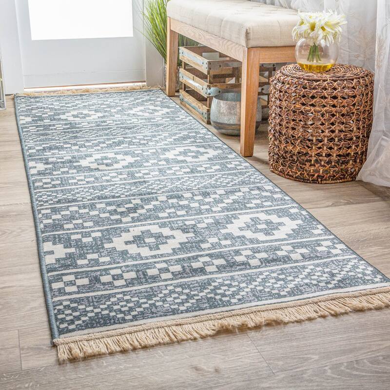 Superior Genaine Contemporary Geometric Fringe Indoor Runner or Area Rug