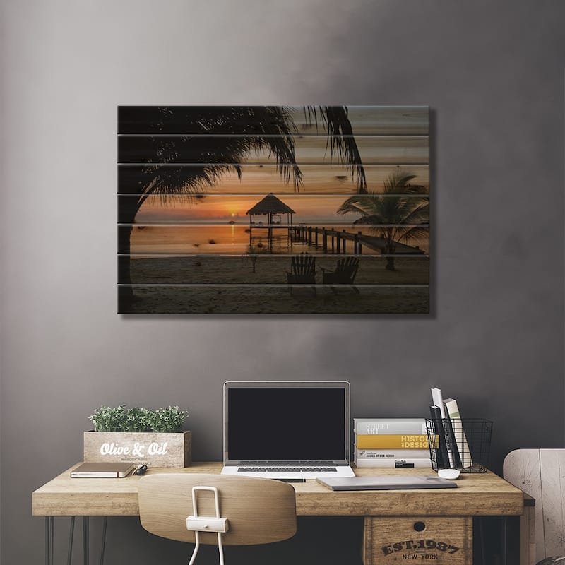 Pier With Palapa, Maya Beach, Stann Creek District, Belize Print On Wood by Panoramic Images - Multi-Color