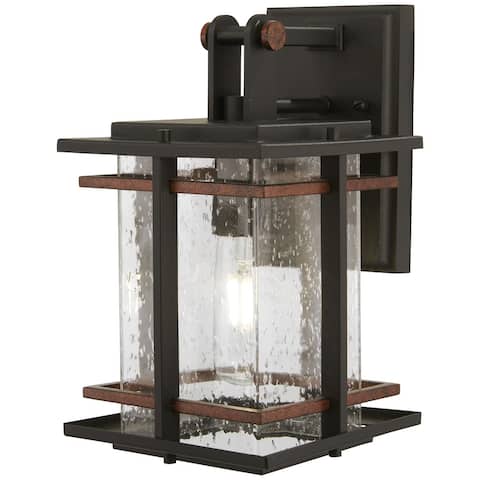 Minka-Lavery San Marcos 1-light Outdoor Wall Light-Transitional, Coal Black with Antique Copper Accents, Clear Seeded Glass