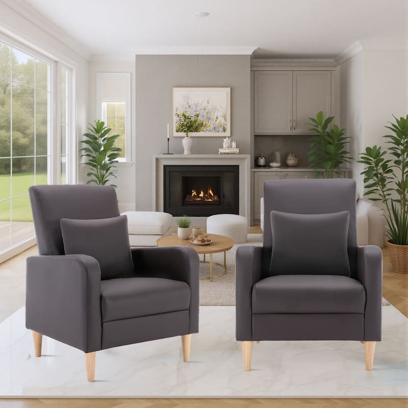 RENEWLINE Modern Accent Chair with Pillow & Walnut Legs - Lounge Seat for Living Room, Compact Design - Brown-Leather