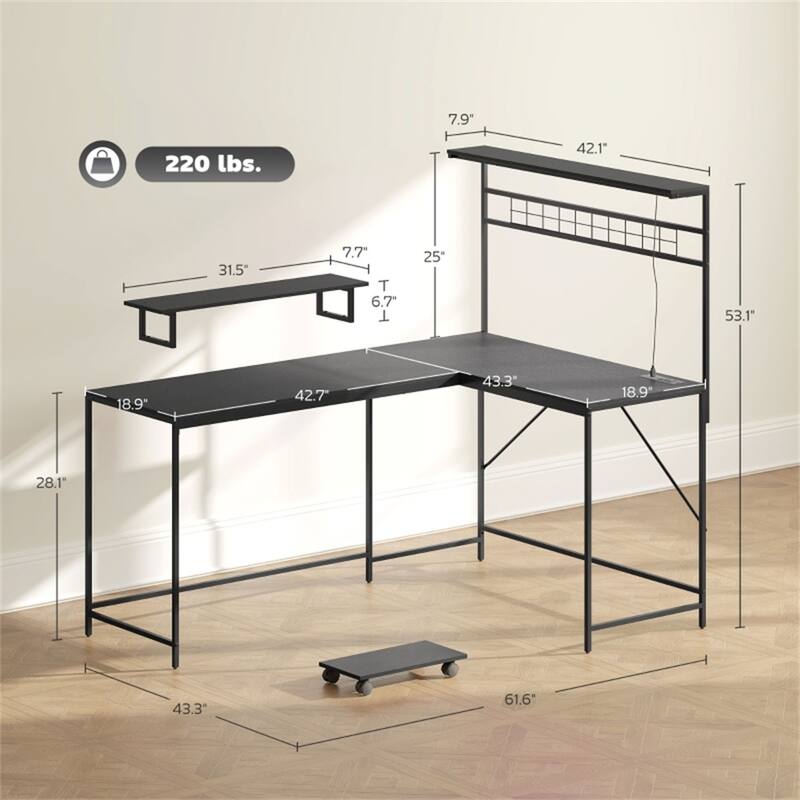 Modern L-Shaped Gaming Desk with Adjustable RGB Lighting and Rolling Keyboard Shelf USB Port