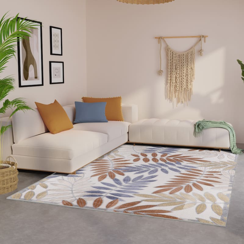 Nourison Alice Indoor/Outdoor Floral Area Rug - 7'10" x 10'6" - Blue/Mocha